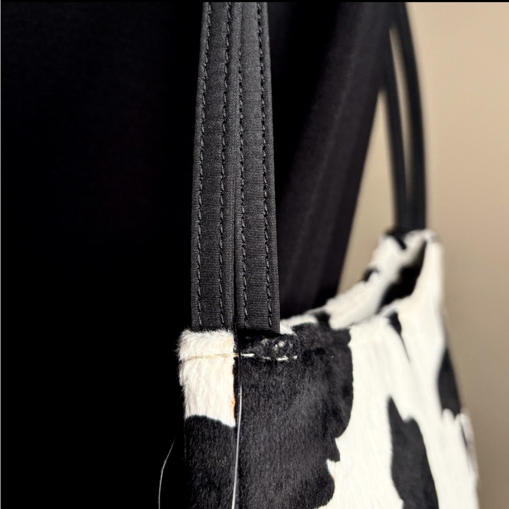 Esprit Vintage White Cow Print Faux Fur Purse Shoulder Bag Zip Closure Rare Y2K - Picture 14 of 17